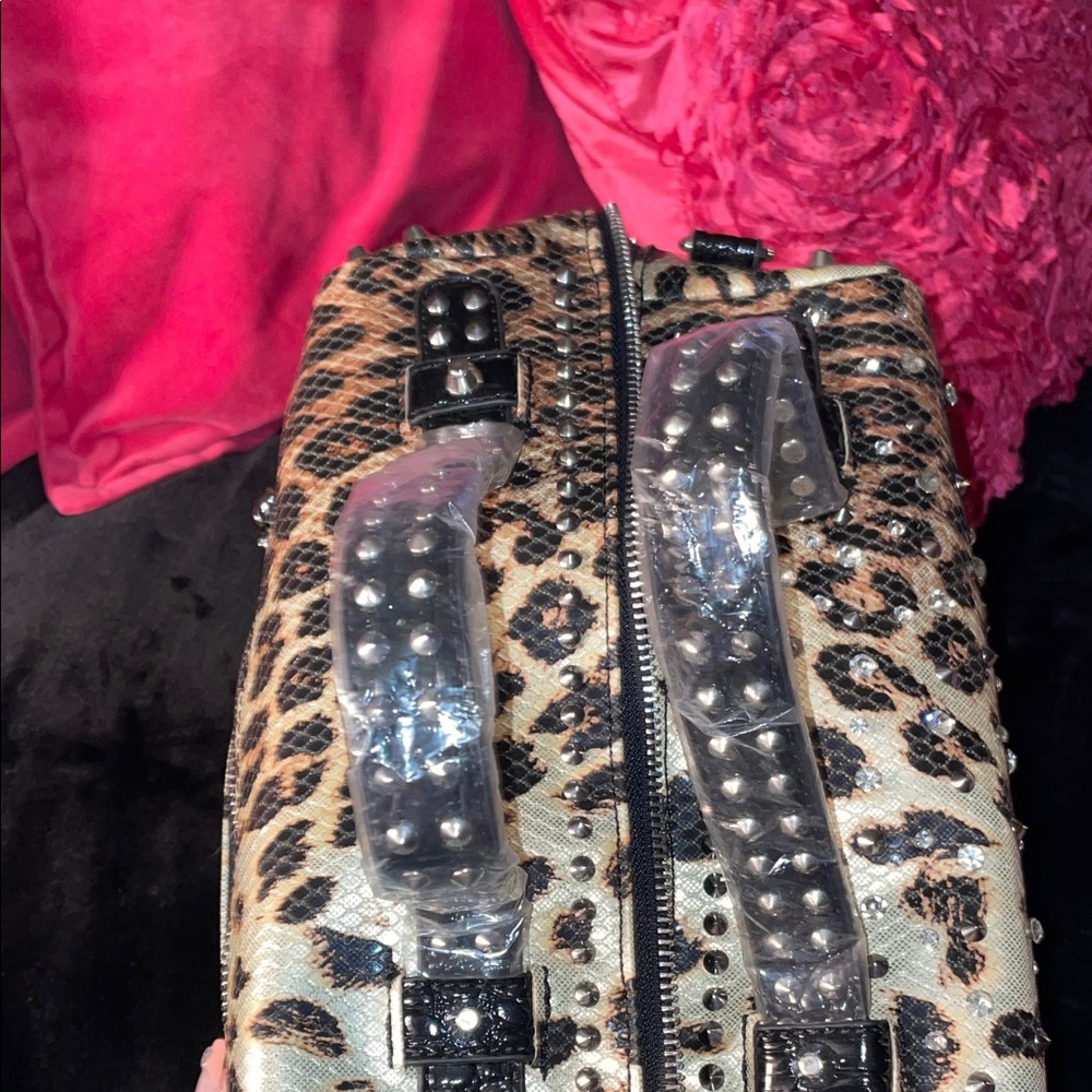 Studded Leopard Print Tote Bag - Black & Brown - Picture 5 of 5